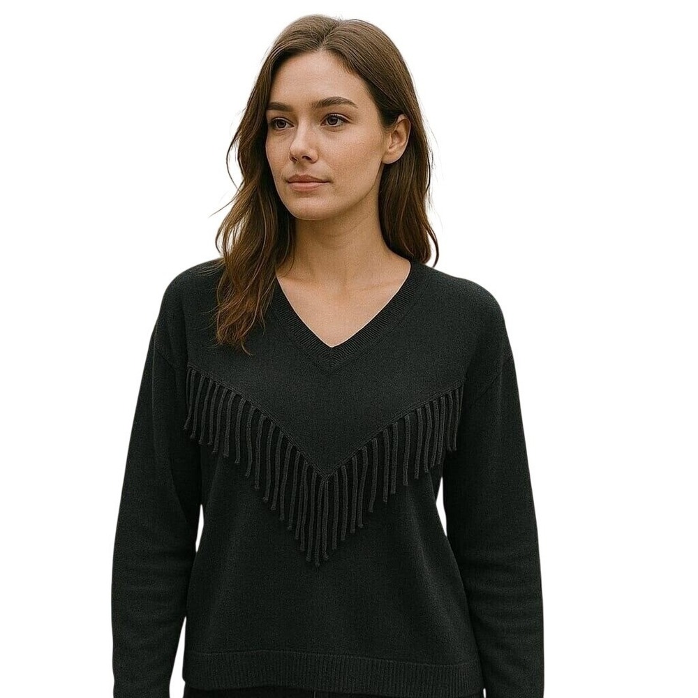 DKNY Jeans‎ Women's Black Fringed Oversized Sweater M Oversized